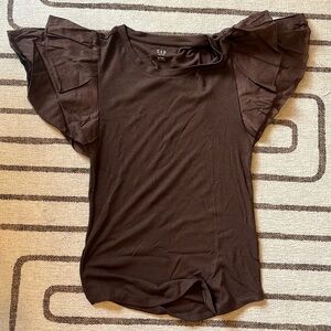 Gap brown ruffle sleeve top / M tall